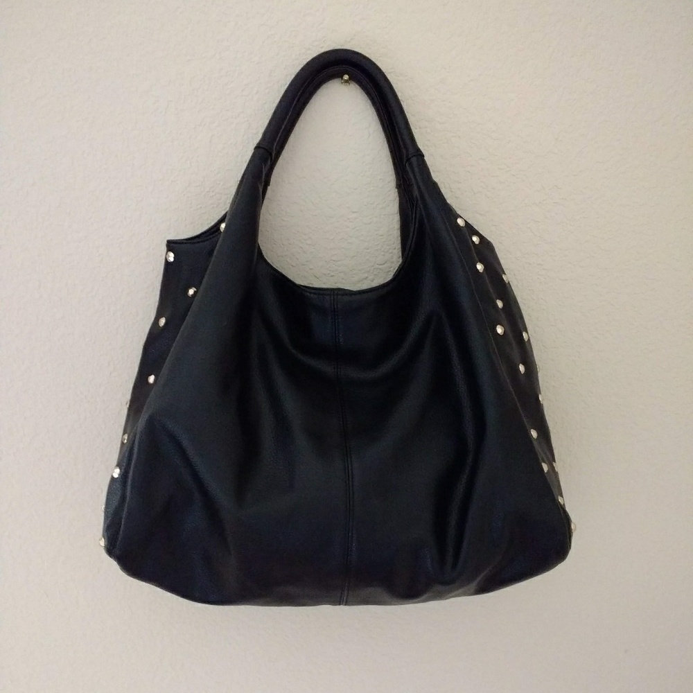Vegan leather shoulder bag stud detail